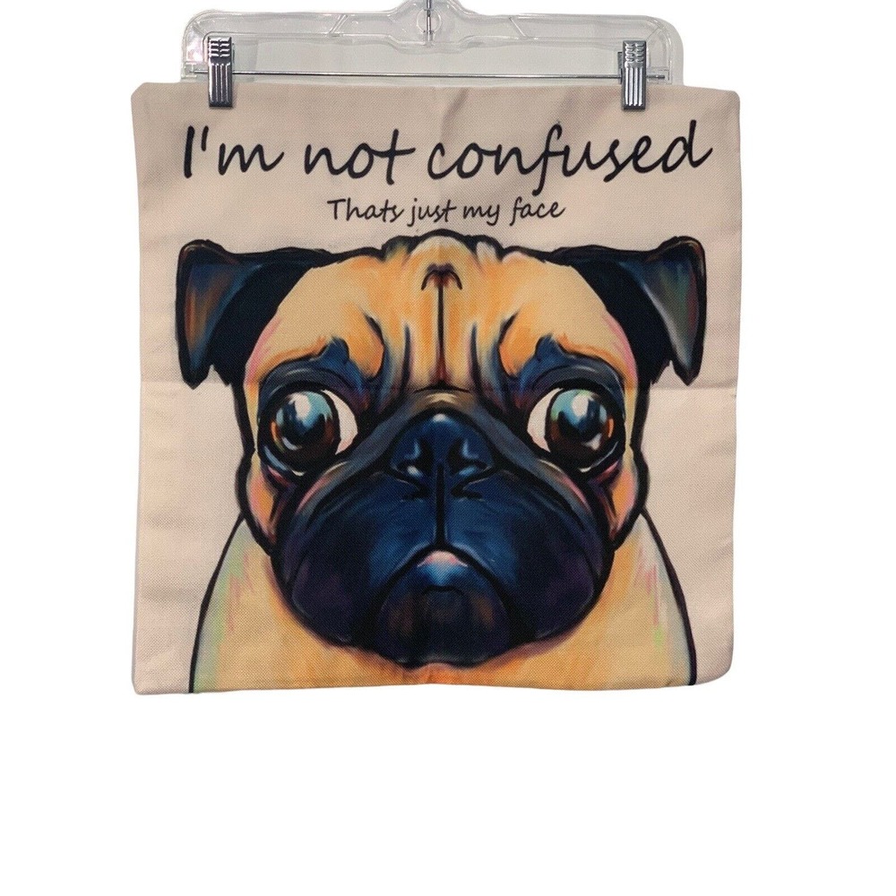 Pug Dog Linen Cotton Blend Pillow Cover 17X17 Nordic Trading Co New